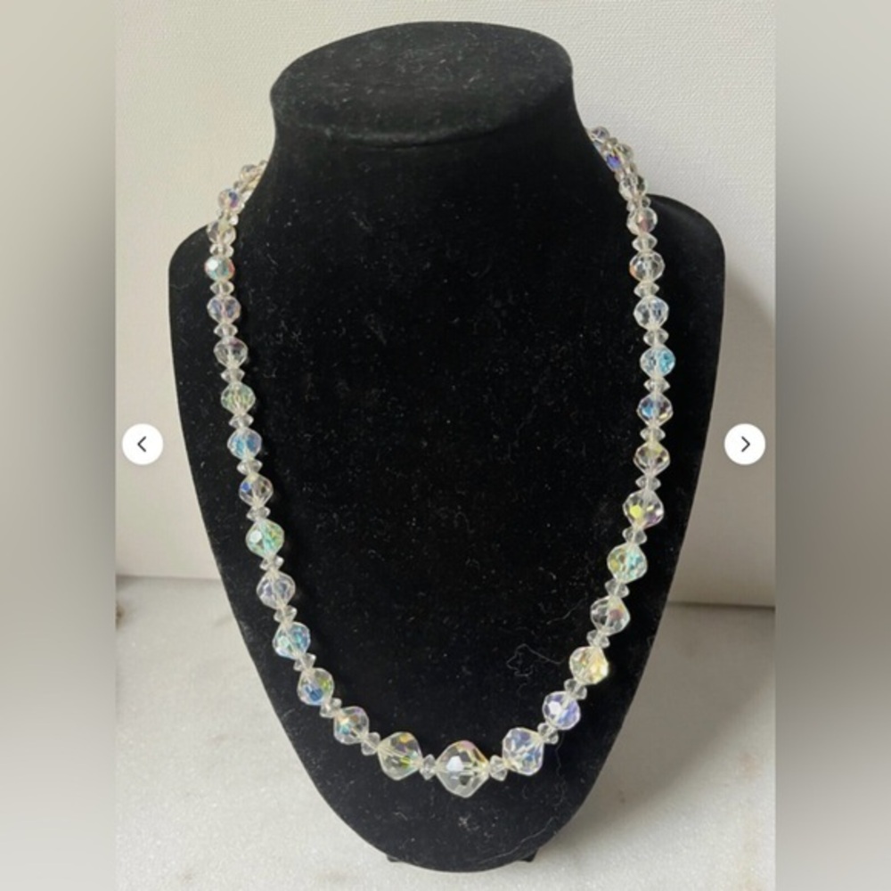 Elegant Vintage Crystal Necklace Aurora Borealis 20”